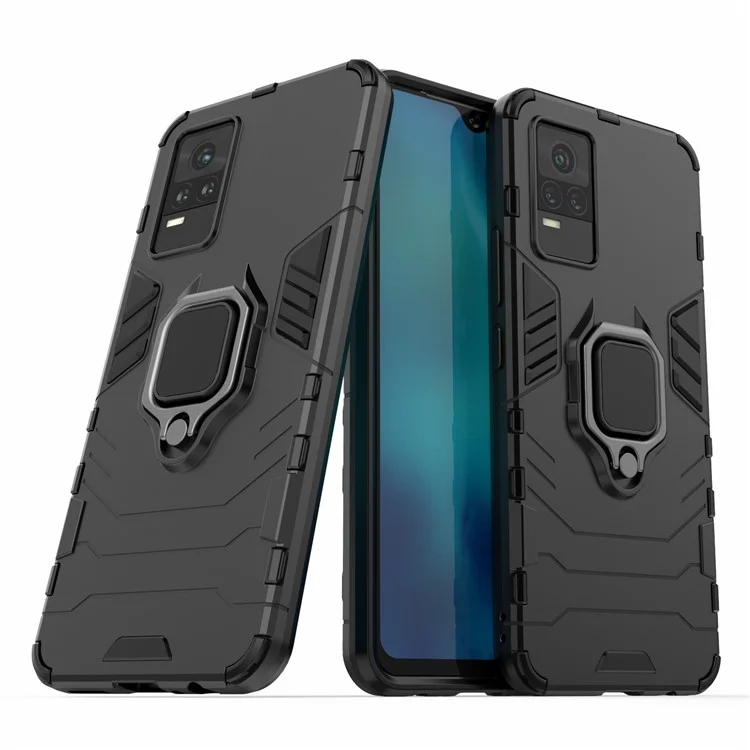 Military Grade Ring Kickstand Hybrid Dual Layer Shockproof Soft TPU + Rugged Hard PC Back Cover for vivo Y73 (2021) / V21e 4G - Black