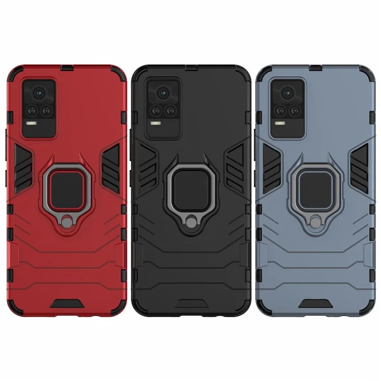 Military Grade Ring Kickstand Hybrid Dual Layer Shockproof Soft TPU + Rugged Hard PC Back Cover for vivo Y73 (2021) / V21e 4G - Black