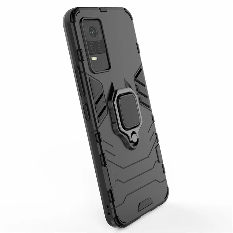 Military Grade Ring Kickstand Hybrid Dual Layer Shockproof Soft TPU + Rugged Hard PC Back Cover for vivo Y73 (2021) / V21e 4G - Black