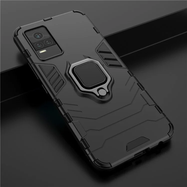 Military Grade Ring Kickstand Hybrid Dual Layer Shockproof Soft TPU + Rugged Hard PC Back Cover for vivo Y73 (2021) / V21e 4G - Black