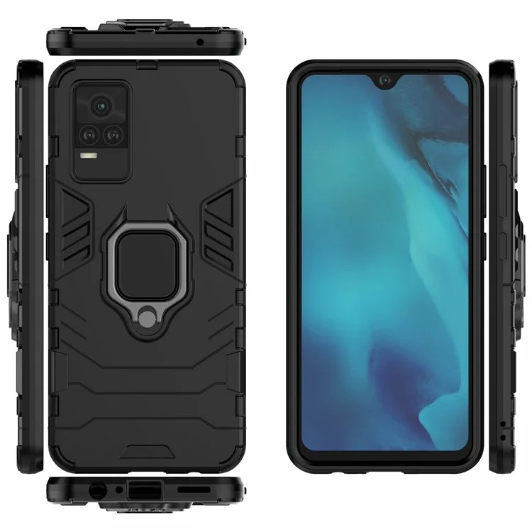 Military Grade Ring Kickstand Hybrid Dual Layer Shockproof Soft TPU + Rugged Hard PC Back Cover for vivo Y73 (2021) / V21e 4G - Black