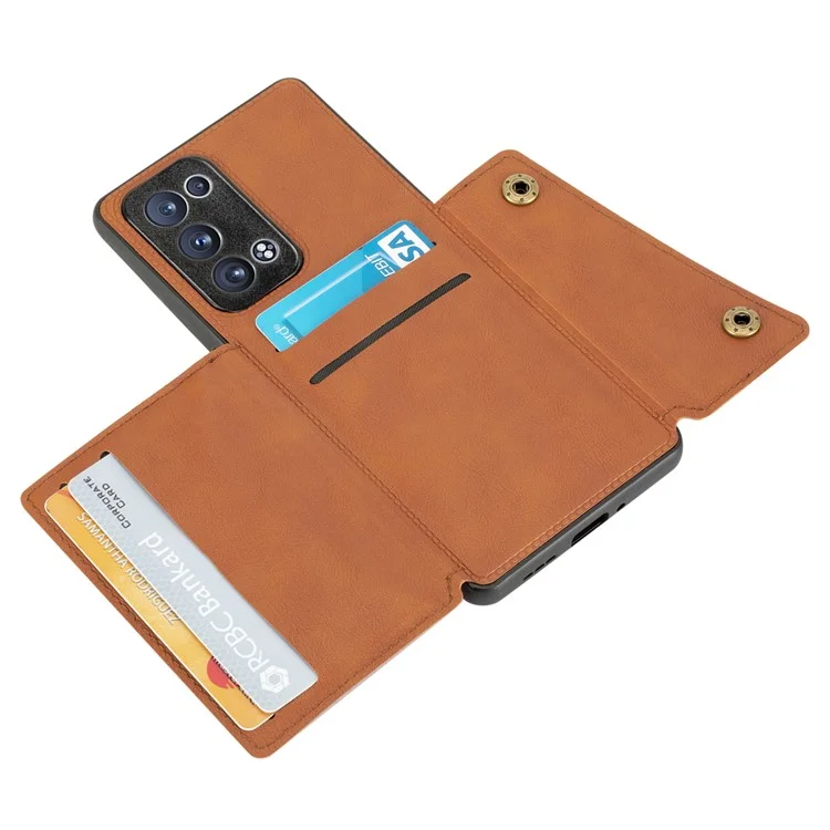 Eingebaute Fahrzeug-Magnetblatt-Kartensteckplätze PU-Leder beschichtete TPU-Hülle für Oppo Reno6 Pro+ 5G/Pro 5G (Snapdragon) - Braun