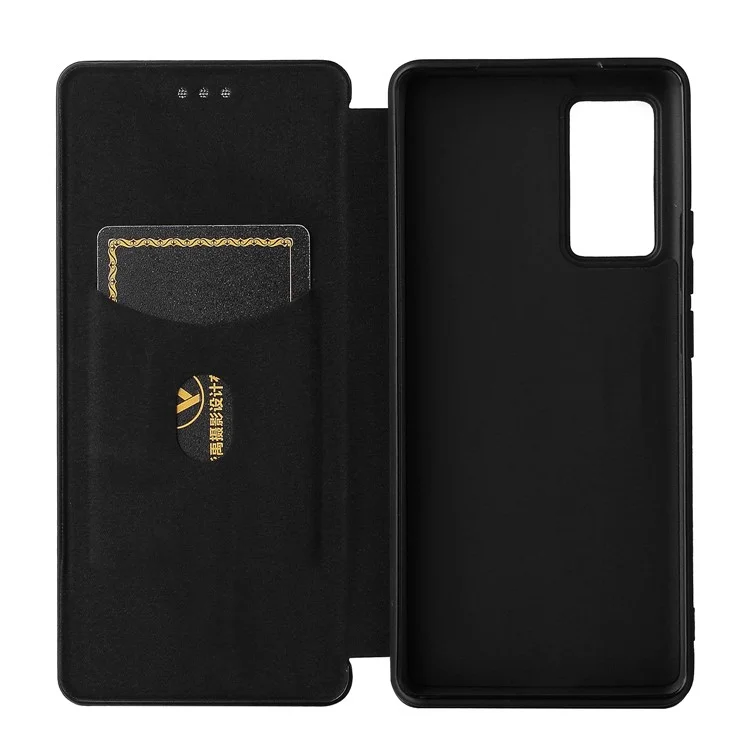 Étui en cuir magnétique résistant aux chocs en fibre de carbone avec fente pour carte et sangle annulaire pour vivo X60 Pro 5G (version mondiale) / X60 5G (version à écran incurvé) - Noir