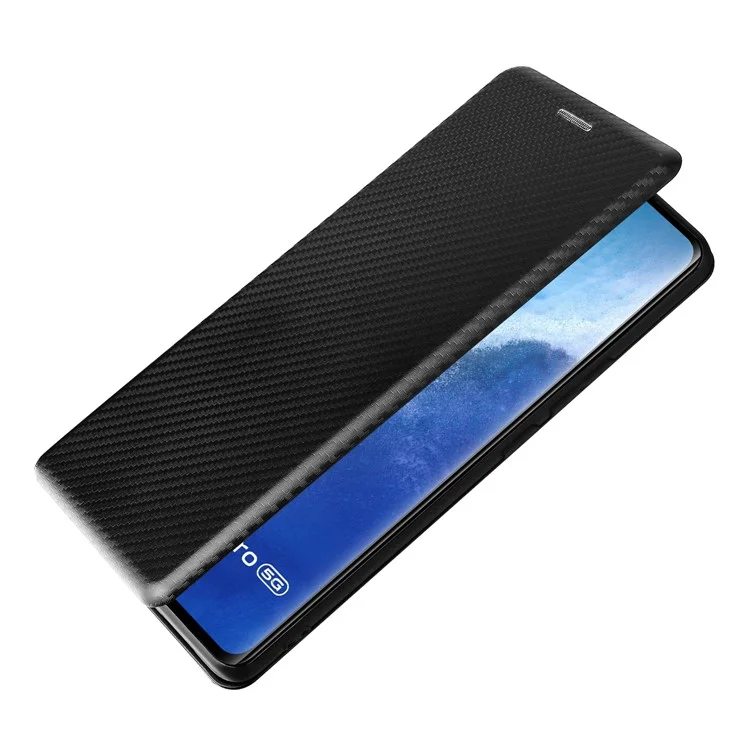 Étui en cuir magnétique résistant aux chocs en fibre de carbone avec fente pour carte et sangle annulaire pour vivo X60 Pro 5G (version mondiale) / X60 5G (version à écran incurvé) - Noir