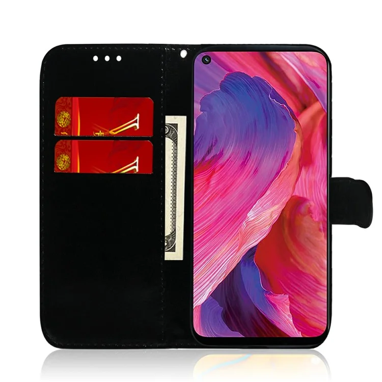 Portefeuille De Surface En Forme De Miroir Stand De La Conception De La Coquille De Téléphone De Téléphone Porcin Avec Une Sangle De Poignet Pour OPPO A74 / A93 5G / A54 5G - Bleu