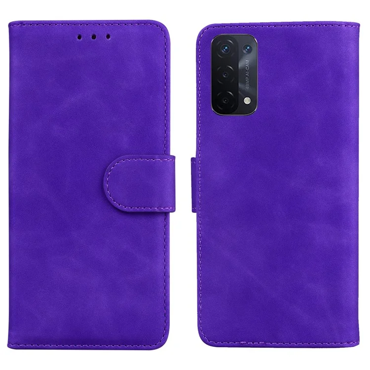 Massivfarbe Vollschutz Wallet Stand Design PU Leder Telefon Fall Für Oppo A74 5G / A93 5G. / A54 5G. - Lila
