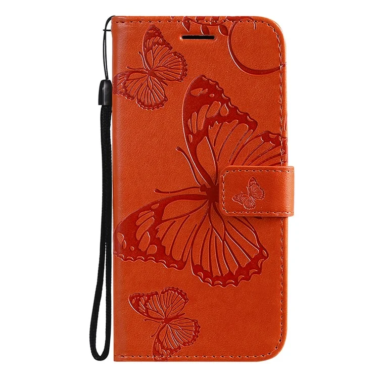 KT Imprinting Flower Series-2 Folio Flip Butterflies Imprinting Leather Wallet Case avec support pour Oppo Reno6 5G - Orange