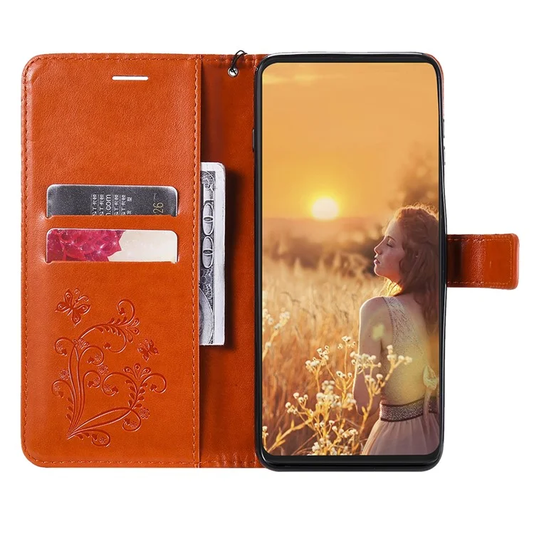 KT Imprinting Flower Series-2 Folio Flip Butterflies Imprinting Leather Wallet Case avec support pour Oppo Reno6 5G - Orange