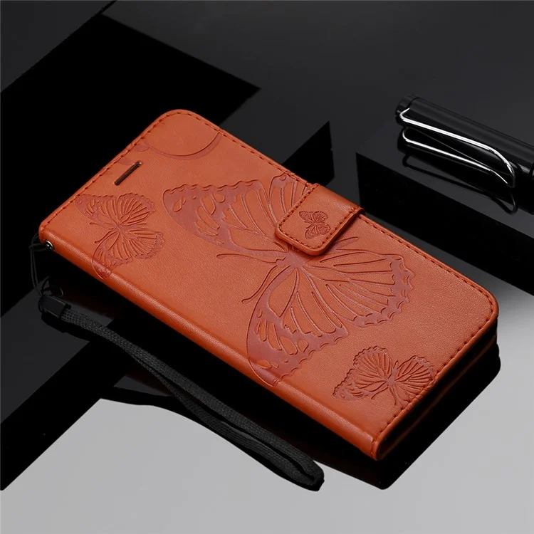KT Imprinting Flower Series-2 Folio Flip Butterflies Imprinting Leather Wallet Case avec support pour Oppo Reno6 5G - Orange