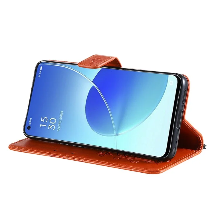 KT Imprinting Flower Series-2 Folio Flip Butterflies Imprinting Leather Wallet Case avec support pour Oppo Reno6 5G - Orange