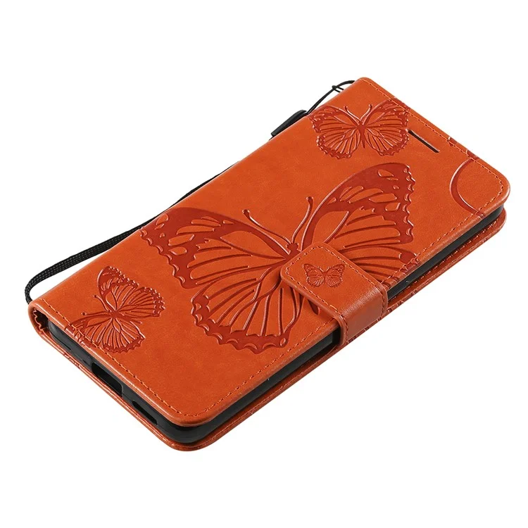 KT Imprinting Flower Series-2 Folio Flip Butterflies Imprinting Leather Wallet Case avec support pour Oppo Reno6 5G - Orange