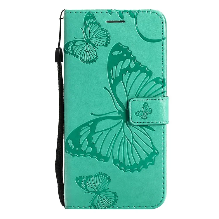 KT Imprinting Flower Series-2 Imprint Butterflies Wallet Stand Leather Flip Cover Protective Case with Handy Strap for Realme C21 - Green