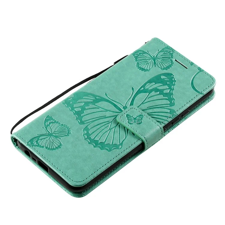 KT Imprinting Flower Series-2 Imprint Butterflies Wallet Stand Leather Flip Cover Protective Case with Handy Strap for Realme C21 - Green