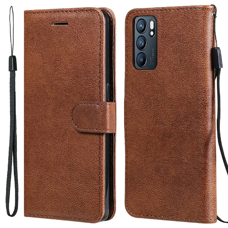 KT Leath Series-2 Anti-scratch Bien Protégé Pure Color Leather Téléphone Pour Oppo Reno6 5G - Brun