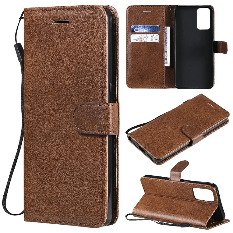 KT Leath Series-2 Anti-scratch Bien Protégé Pure Color Leather Téléphone Pour Oppo Reno6 5G - Brun