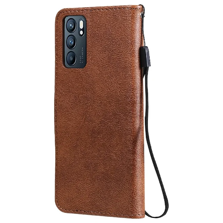 KT Leath Series-2 Anti-scratch Bien Protégé Pure Color Leather Téléphone Pour Oppo Reno6 5G - Brun