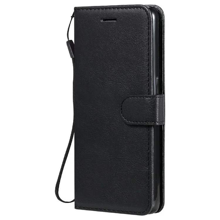 For Oppo Reno6 5G Case Solid Color Leather Mobile Cover Wallet Stand with Strap - Black