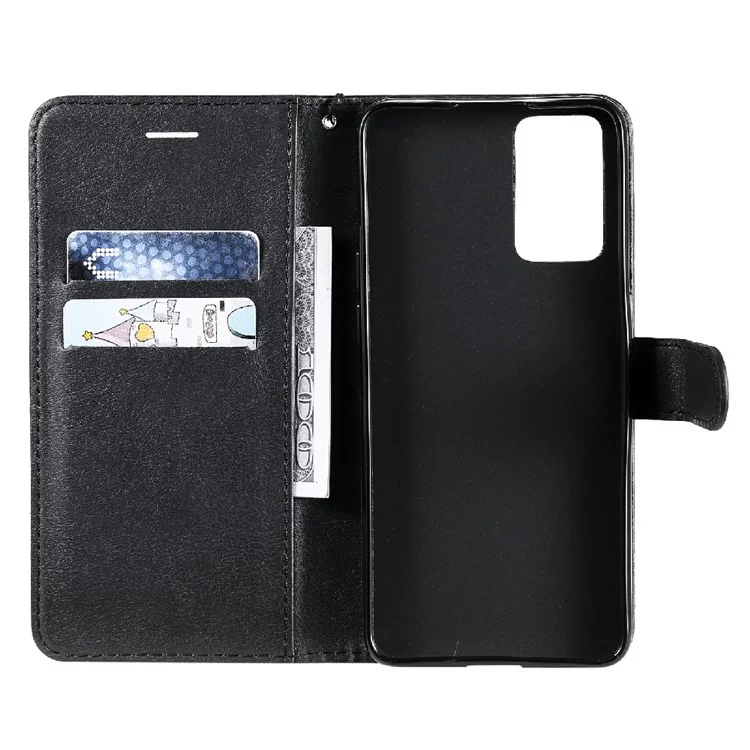 For Oppo Reno6 5G Case Solid Color Leather Mobile Cover Wallet Stand with Strap - Black