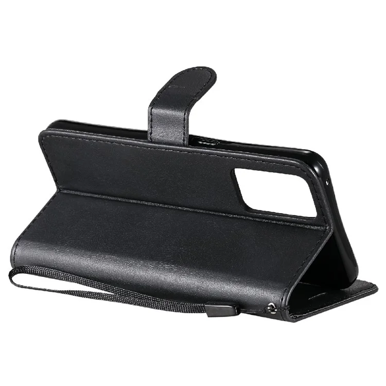 For Oppo Reno6 5G Case Solid Color Leather Mobile Cover Wallet Stand with Strap - Black