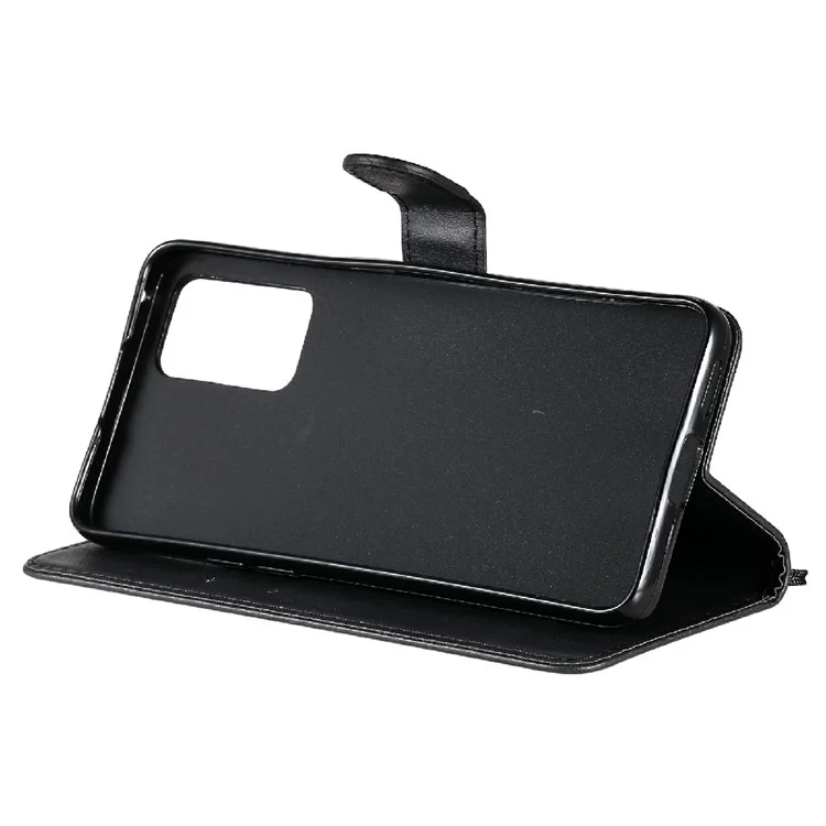 For Oppo Reno6 5G Case Solid Color Leather Mobile Cover Wallet Stand with Strap - Black