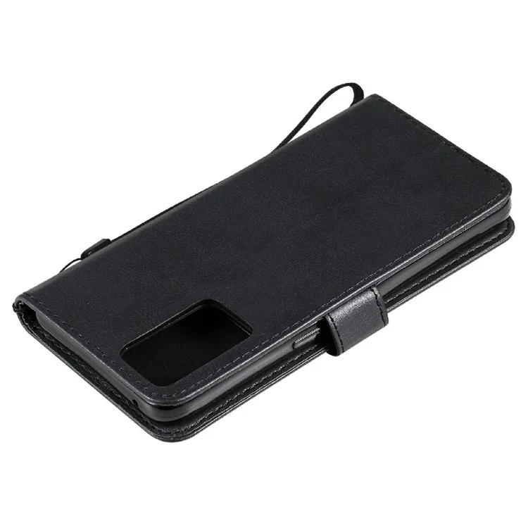 For Oppo Reno6 5G Case Solid Color Leather Mobile Cover Wallet Stand with Strap - Black