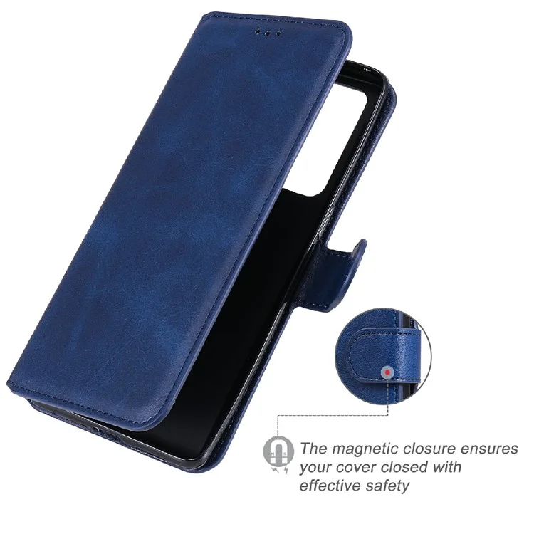 Shockproof PU Leather Wallet Stand Folio Flip Phone Cover for Oppo Reno6 Pro+ 5G/Pro 5G (Snapdragon) - Blue