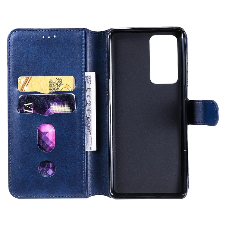 Shockproof PU Leather Wallet Stand Folio Flip Phone Cover for Oppo Reno6 Pro+ 5G/Pro 5G (Snapdragon) - Blue