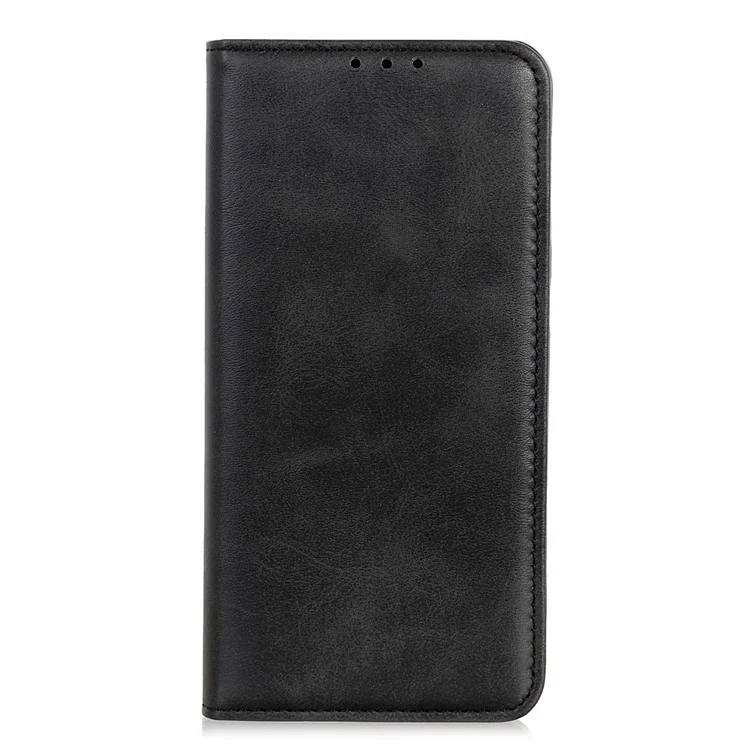 Full Protective Auto-absorbed Split Leather Wallet Phone Shell with Stand for Oppo A16/A16s/A54s - Black