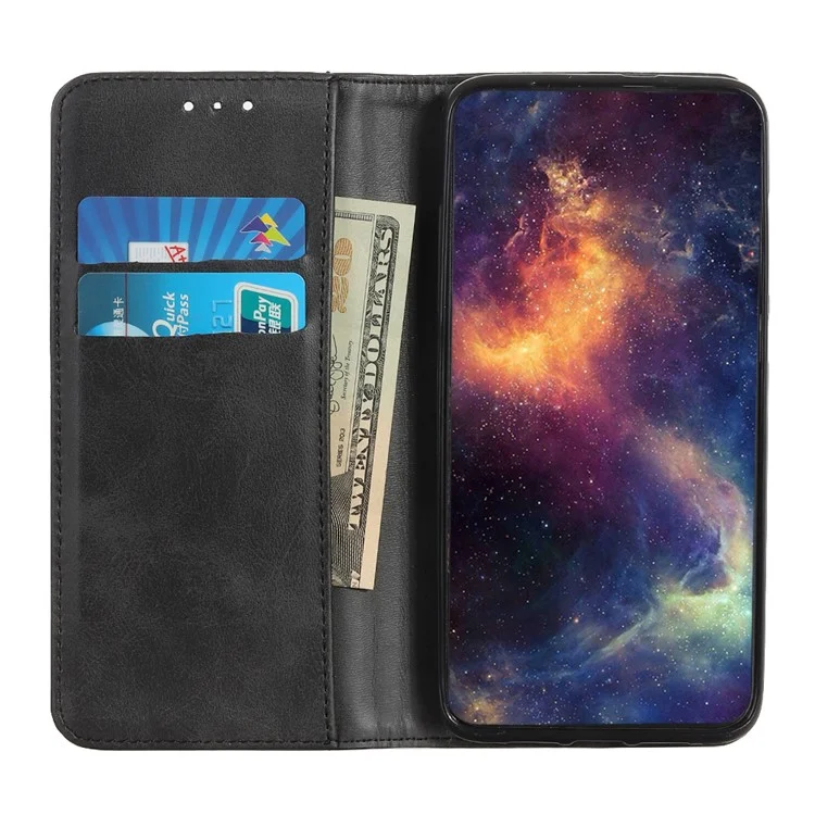 Full Protective Auto-absorbed Split Leather Wallet Phone Shell with Stand for Oppo A16/A16s/A54s - Black