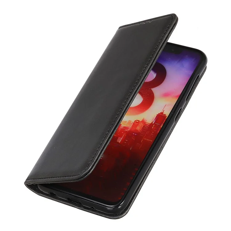 Full Protective Auto-absorbed Split Leather Wallet Phone Shell with Stand for Oppo A16/A16s/A54s - Black