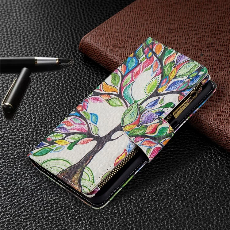 Custodia in pelle per telefono con cerniera, supporto e stampa a motivi per Realme 8 5G/V13 5G/Narzo 30 5G - Albero Colorato