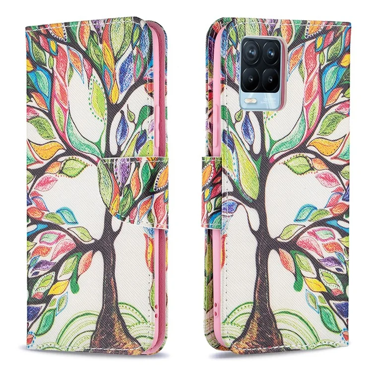 Portafoglio Design Anti-Drop Pattern Stampa Custodia in Pelle Magnetica con Stand per Realme 8/8 Pro - Life Tree