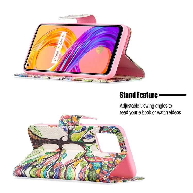 Portafoglio Design Anti-Drop Pattern Stampa Custodia in Pelle Magnetica con Stand per Realme 8/8 Pro - Life Tree