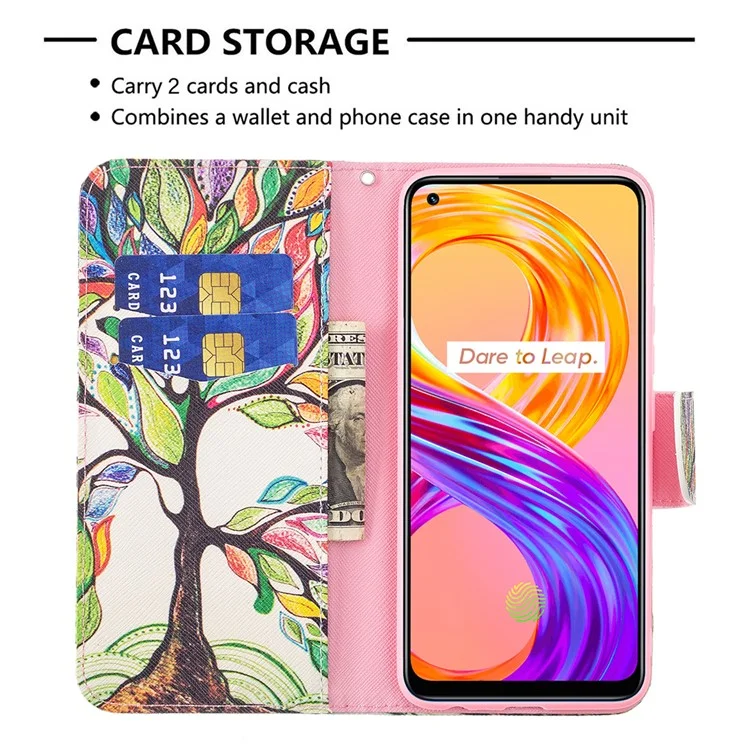 Portafoglio Design Anti-Drop Pattern Stampa Custodia in Pelle Magnetica con Stand per Realme 8/8 Pro - Life Tree