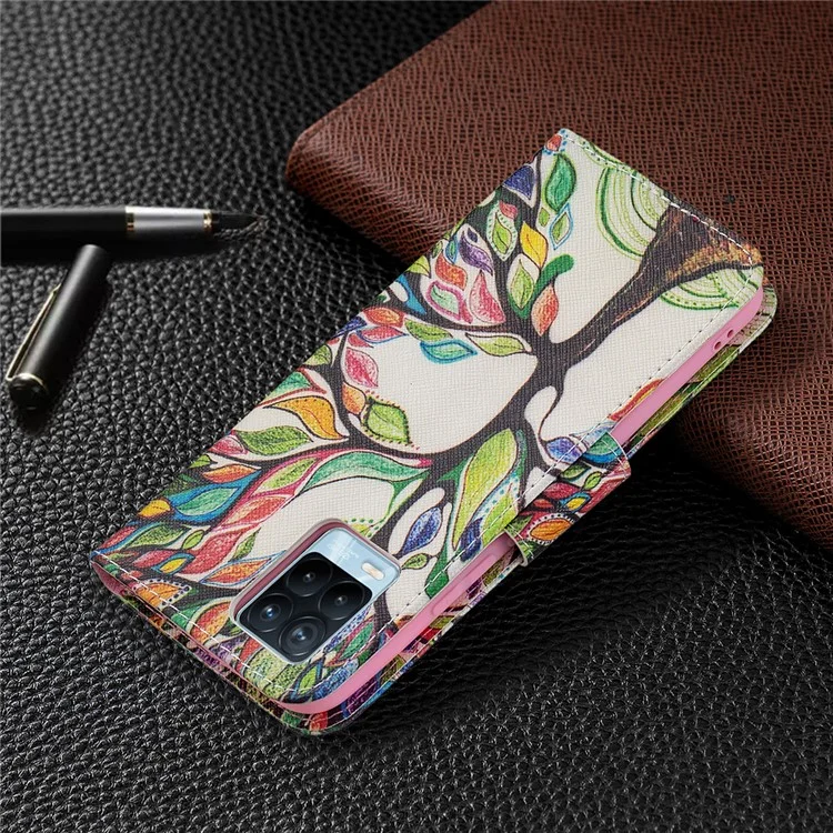 Portafoglio Design Anti-Drop Pattern Stampa Custodia in Pelle Magnetica con Stand per Realme 8/8 Pro - Life Tree