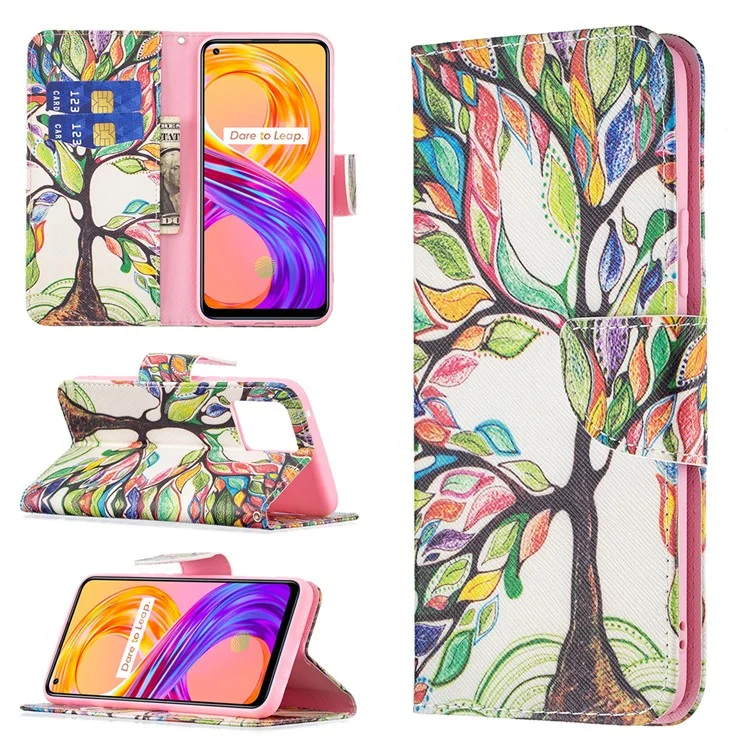 Portafoglio Design Anti-Drop Pattern Stampa Custodia in Pelle Magnetica con Stand per Realme 8/8 Pro - Life Tree