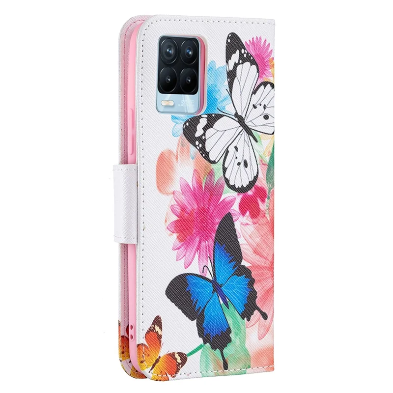 Wallet Design Anti-Drop Pattern Printing Magnetic Leather Stand Case for Realme 8/8 Pro - Vivid Butterflies