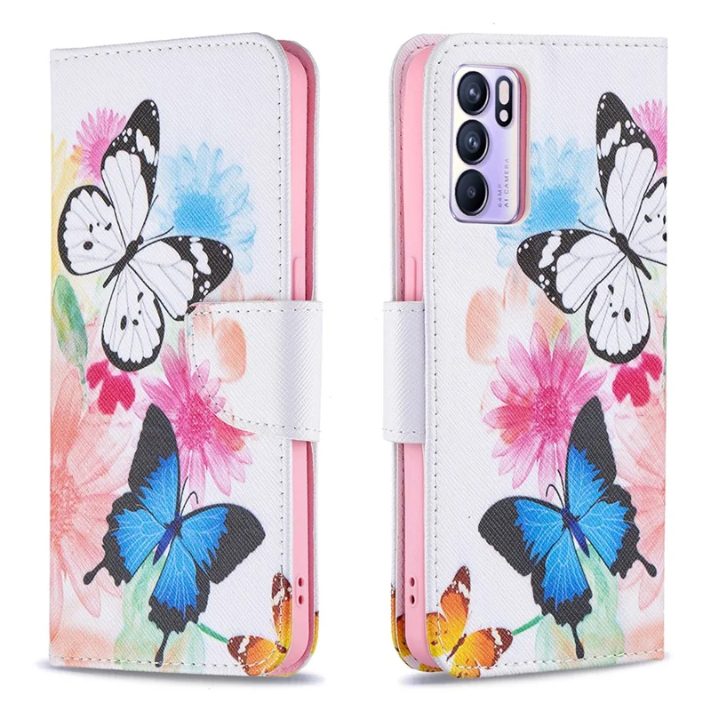 Pattern Printing Drop-Resistant Magnetic Leather Wallet Case with Stand for Oppo Reno6 5G - Vivid Butterflies