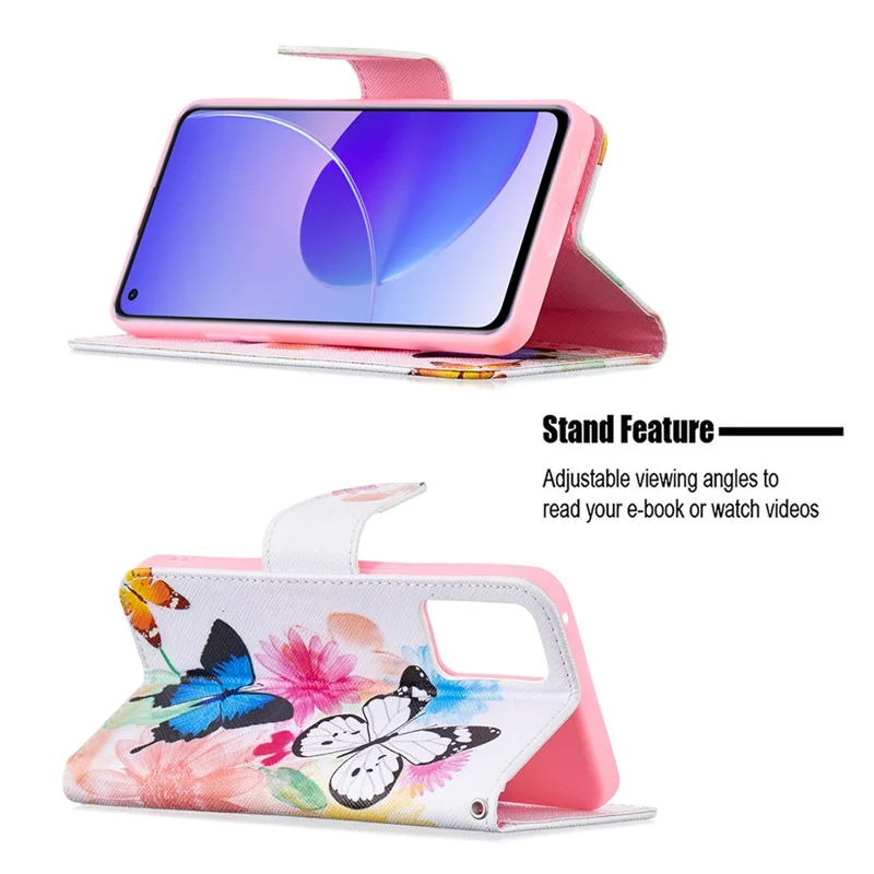 Pattern Printing Drop-Resistant Magnetic Leather Wallet Case with Stand for Oppo Reno6 5G - Vivid Butterflies