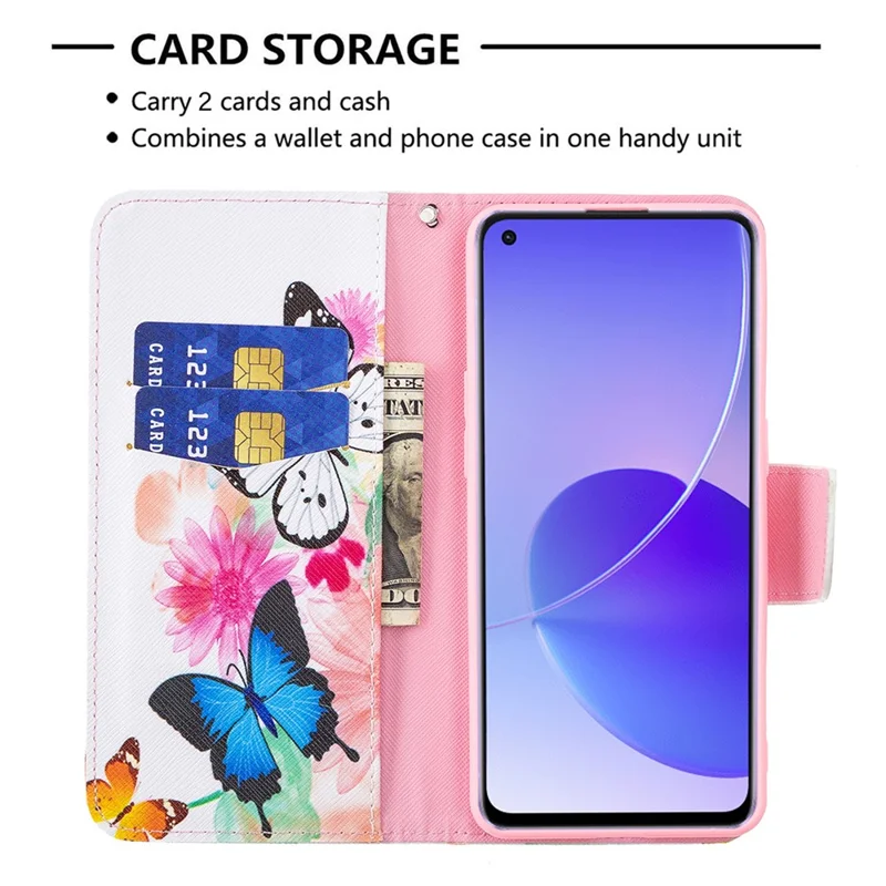 Pattern Printing Drop-Resistant Magnetic Leather Wallet Case with Stand for Oppo Reno6 5G - Vivid Butterflies