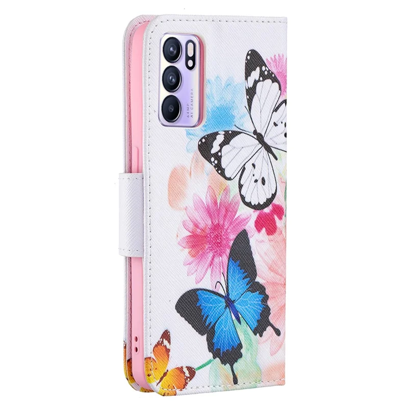 Pattern Printing Drop-Resistant Magnetic Leather Wallet Case with Stand for Oppo Reno6 5G - Vivid Butterflies