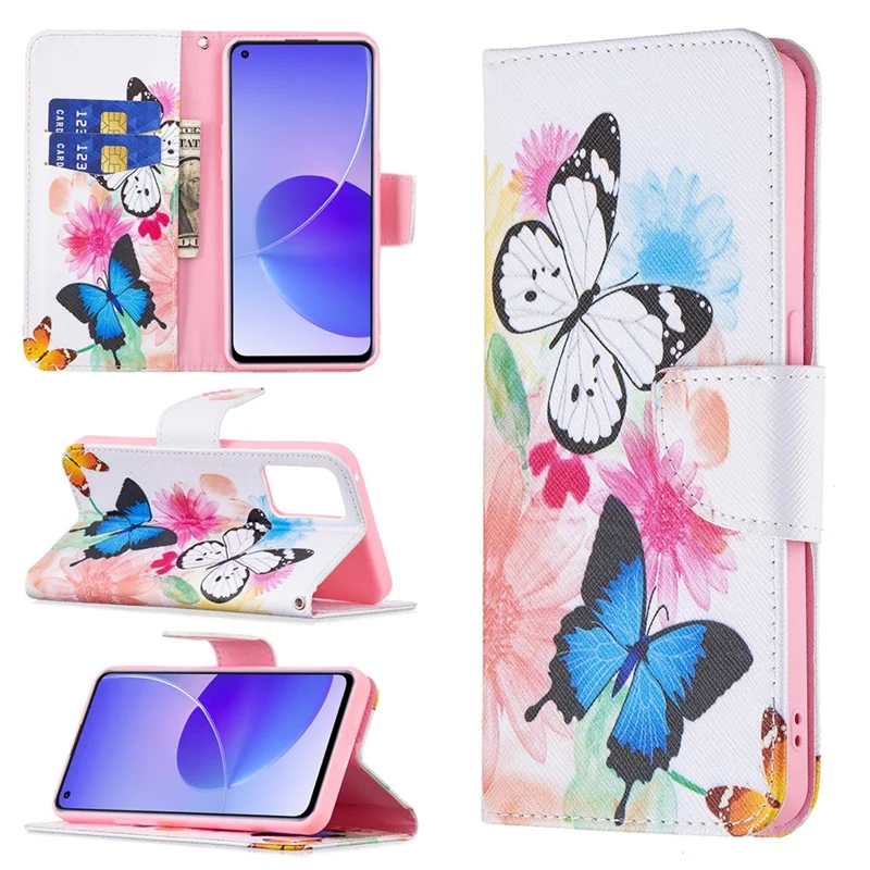 Pattern Printing Drop-Resistant Magnetic Leather Wallet Case with Stand for Oppo Reno6 5G - Vivid Butterflies