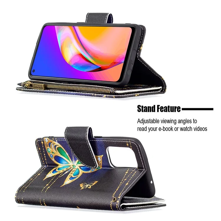 Zippered Wallet Leather Stand Phone Cover with Pattern Printing for Oppo Reno5 Z 5G / F19 Pro+ 5G / A94 5G - Crystal Butterfly