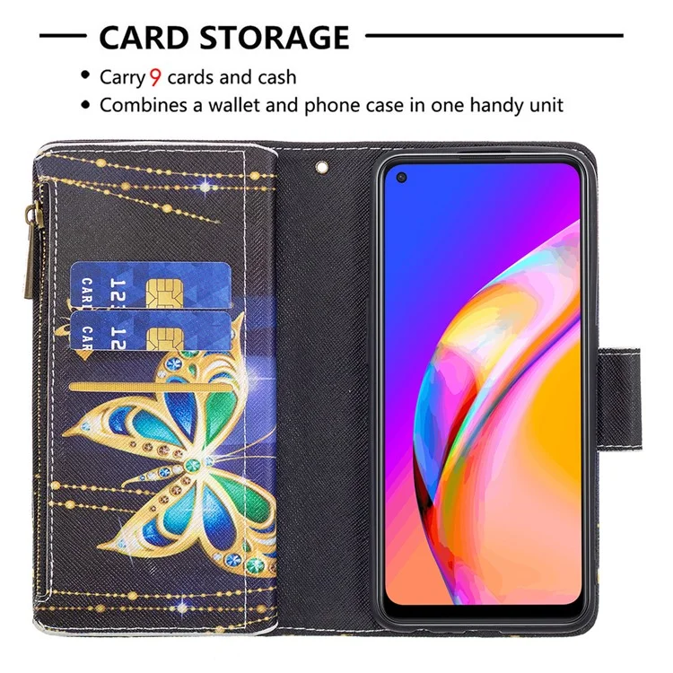 Zippered Wallet Leather Stand Phone Cover with Pattern Printing for Oppo Reno5 Z 5G / F19 Pro+ 5G / A94 5G - Crystal Butterfly