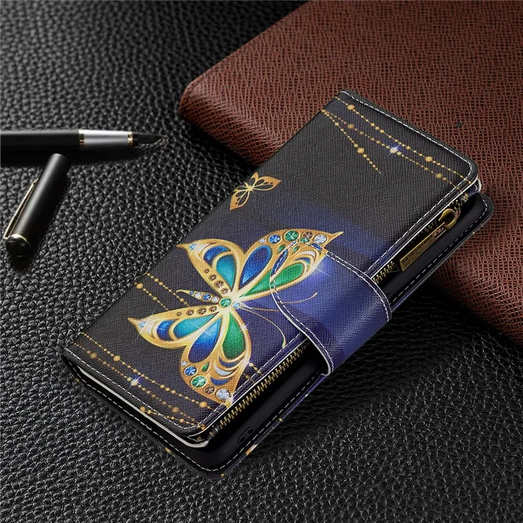 Zippered Wallet Leather Stand Phone Cover with Pattern Printing for Oppo Reno5 Z 5G / F19 Pro+ 5G / A94 5G - Crystal Butterfly