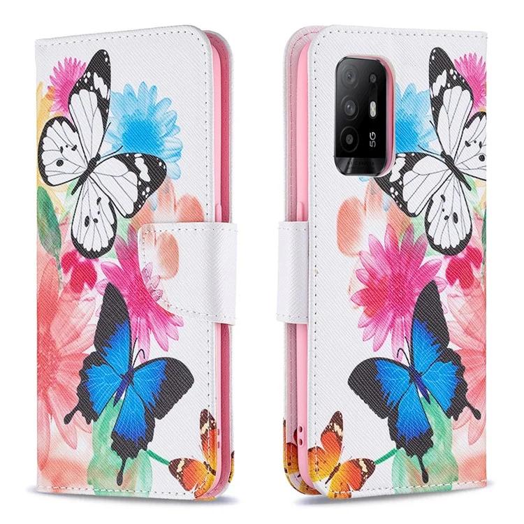Portefeuille de Fermeture Magnétique Impression du Support en Cuir Pour Oppo A94 5G / F19 Pro + 5G / Reno5 Z 5G - Papillons Vifs