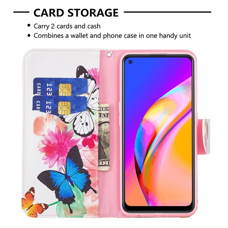 Portefeuille de Fermeture Magnétique Impression du Support en Cuir Pour Oppo A94 5G / F19 Pro + 5G / Reno5 Z 5G - Papillons Vifs
