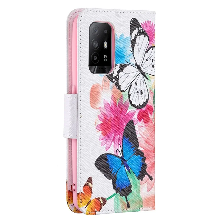 Portefeuille de Fermeture Magnétique Impression du Support en Cuir Pour Oppo A94 5G / F19 Pro + 5G / Reno5 Z 5G - Papillons Vifs