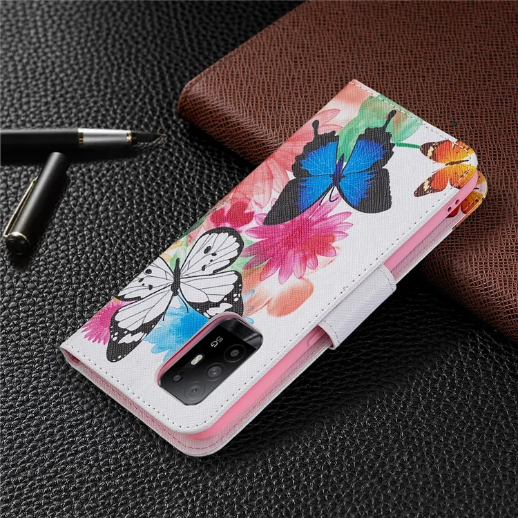 Portefeuille de Fermeture Magnétique Impression du Support en Cuir Pour Oppo A94 5G / F19 Pro + 5G / Reno5 Z 5G - Papillons Vifs