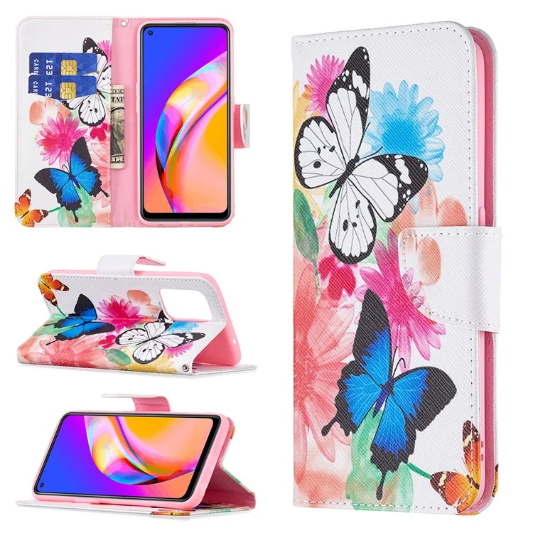 Portefeuille de Fermeture Magnétique Impression du Support en Cuir Pour Oppo A94 5G / F19 Pro + 5G / Reno5 Z 5G - Papillons Vifs